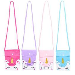 1 Dozen 7" Plush Unicorn Satchel with 46" Strap Purse Bag Ki