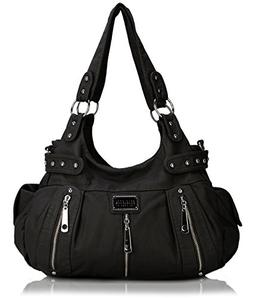Scarleton 3 Front Zipper Washed Shoulder Bag H129201 - Black