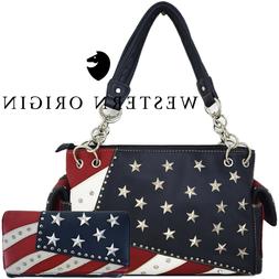 American Flag Stars and Stripes Women Leather Handbag Countr
