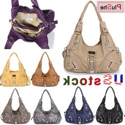 ANGELKISS Women's Washed Leather Satchel Handbag Shoulder La