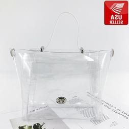 Beautiful Transparent PVC Clear Purse Handbag Clear Handles 