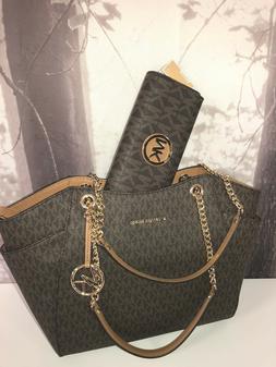 Michael Kors Brown Jet Set Travel Large Chain Shoulder Tote 