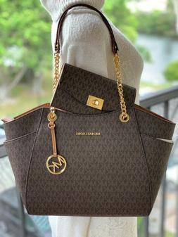 Michael Kors Brown Jet Set Travel Large Chain Shoulder Tote 