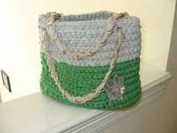 CLEARANCE! - Green and Gray hand crocheted purse/tote with g