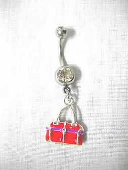 CLEARANCE RED & PURPLE DIVA PURSE HANDBAG CHARM ON CLEAR CZ 