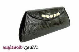 CLEARANCE SALE Black Lizard Leather Women Designer Party Clu