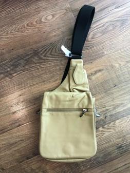 Travelon Crossbody Sling Anti theft Tan Leather bag purse Ne
