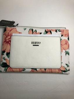 Guess Cuba SLG Women's White and Floral Wristlet Purse Hand 