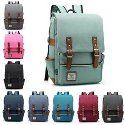 Canvas Leather Travel Backpack Rucksack Laptop School Bag fo
