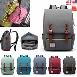 Girl Women Men Canvas Leather Travel Backpack Satchel Rucksa