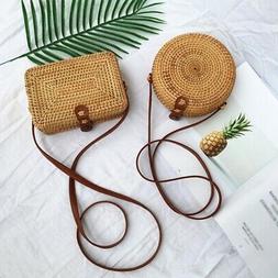 Hand Woven Rattan Straw For Women Bali Basket Round Retro Be