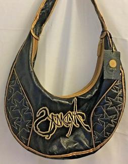 akdmks Handbag Hobo Shoulder Purse Black and Gold Trim with 