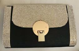 Indian Clutch Purse Black And Gold With Rhinestones NEW