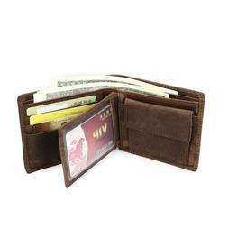 Men's Leather  Bifold Wallet Vintage Coin Purse Short Card H
