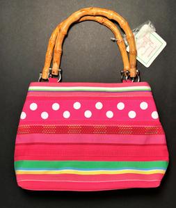 NEW Mercer and Madison pink lime green stipes dots handbag p