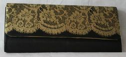 New Women's Vintage Style Black and Gold Lace Evening Bag / 