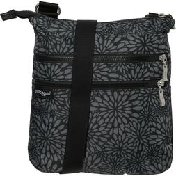 NWT Baggallini Comrade 3-Zip Crossbody, Pewter Floral