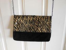 NWT Halogen Crossbody Fold-over Purse/Clutch ~ Black and Gol