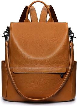 S-ZONE Women Genuine Leather Backpack Purse Anti-theft Trave