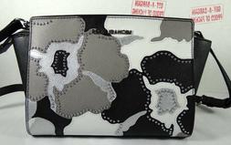 Michael Kors Selma Black Pearl Grey Floral Medium Messenger 