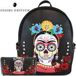 Sugar Skull Backpack Women Day of the Dead Daypack Calaveras