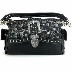 Justin West Tooled Cut Western Shiny Buckle Conceal Carry Pu
