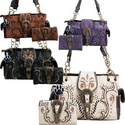 Western Handbag Floral Bronze Buckle Concealed Carry Women P