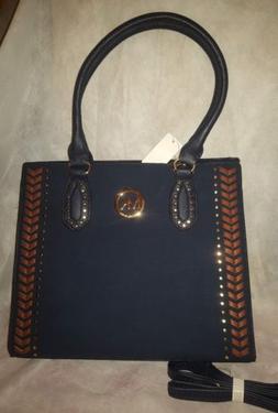 Woman  New Cross-over Handbag Purse Color Navy and Brown