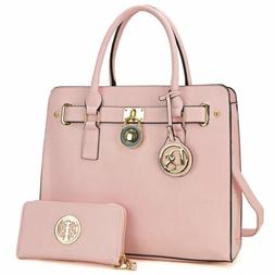 Women Gorgeous Medium Handbag Padlock Deco Satchel with Matc