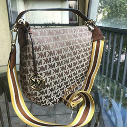 Michael Kors Women Jacquard Leather Crossbody  Shoulder Bag 