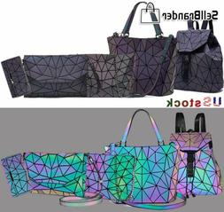 women luminous geometric shoulder bag set folding Totes hand