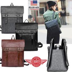 Women Men Leather Backpack Shoulder School Travel Handbag Ru