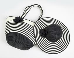 Women's Summer Floppy Straw Sun Hat and Beach Tote Bag Set &