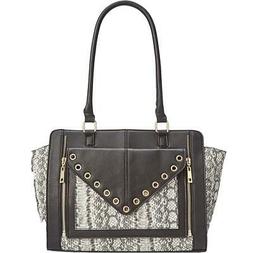 INC Womens Bridget  Black Faux Leather Tote Handbag Purse Me