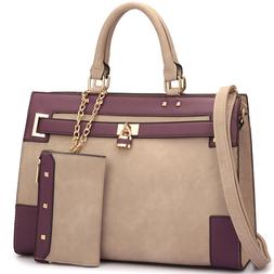 Dasein Womens Handbag Satchel Shoulder Bags w/ Padlock and C