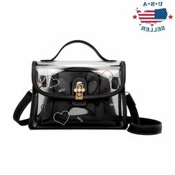 Womens Transparent Handbag Tote Messenger Bag Clear Jelly Pu